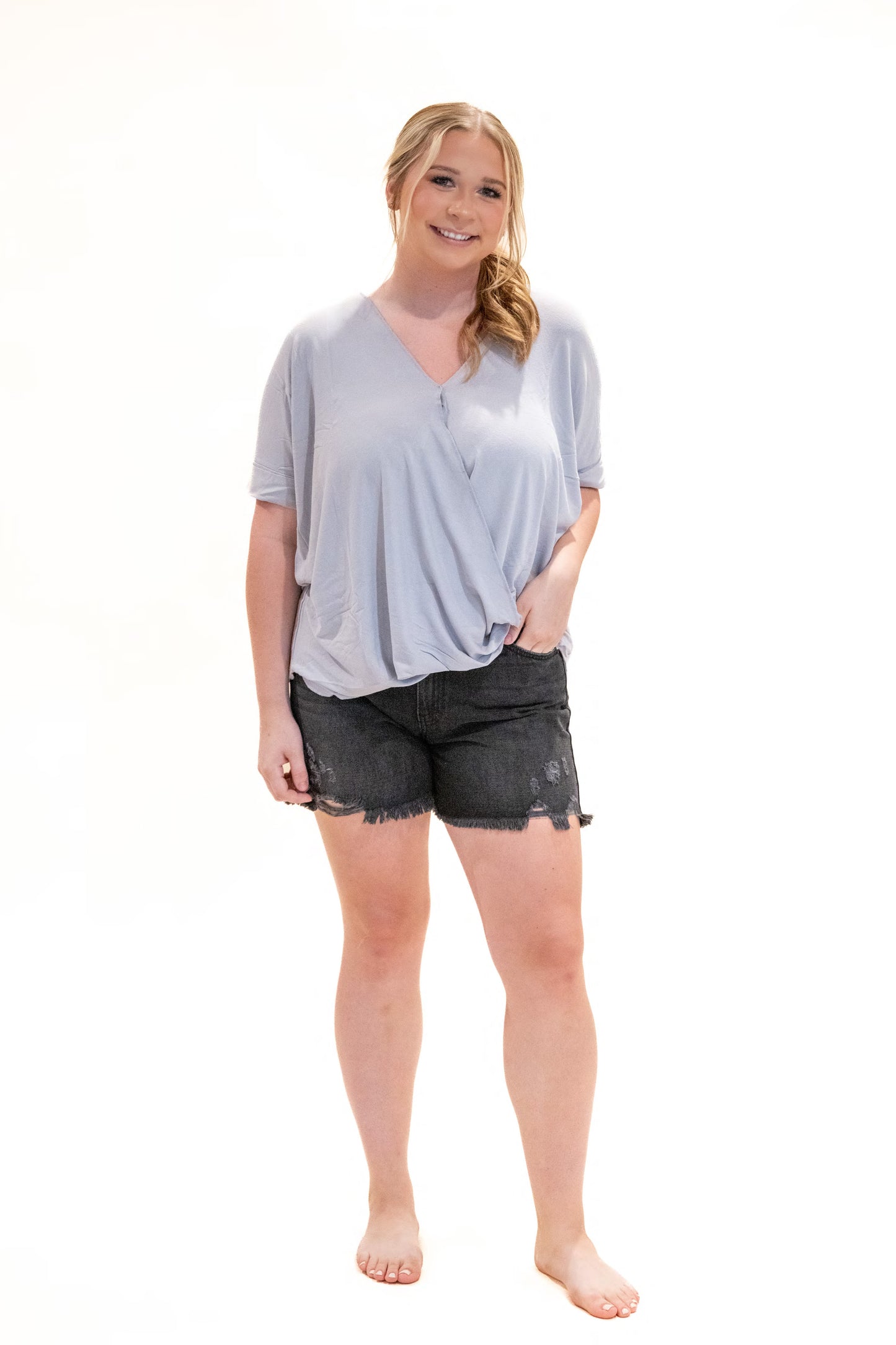 Chasing You Draped Front Top - Grey