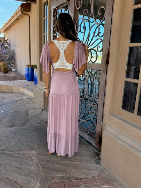 On Repeat Open Back Ruffle Maxi Dress