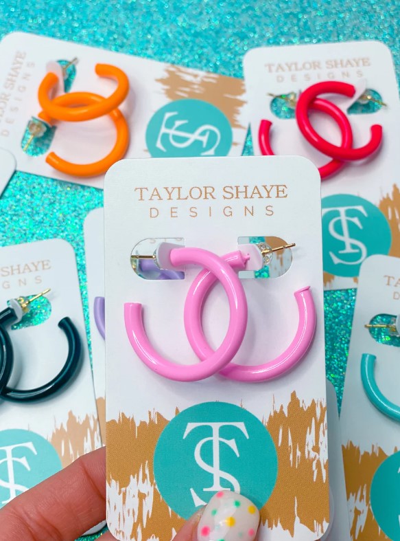 Colorful Enamel Hoop Earrings - Light Pink