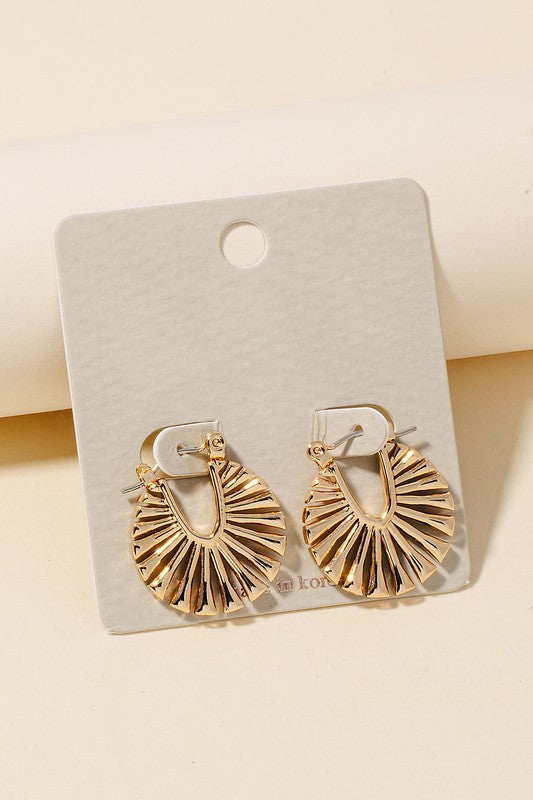 Metallic Fan Disc Latch Hoop Earrings
