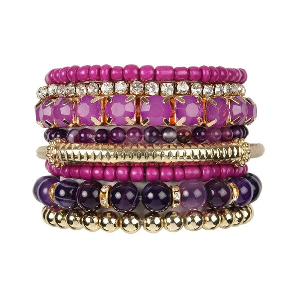 Stackable Bead Bracelet Set: Purple Amber