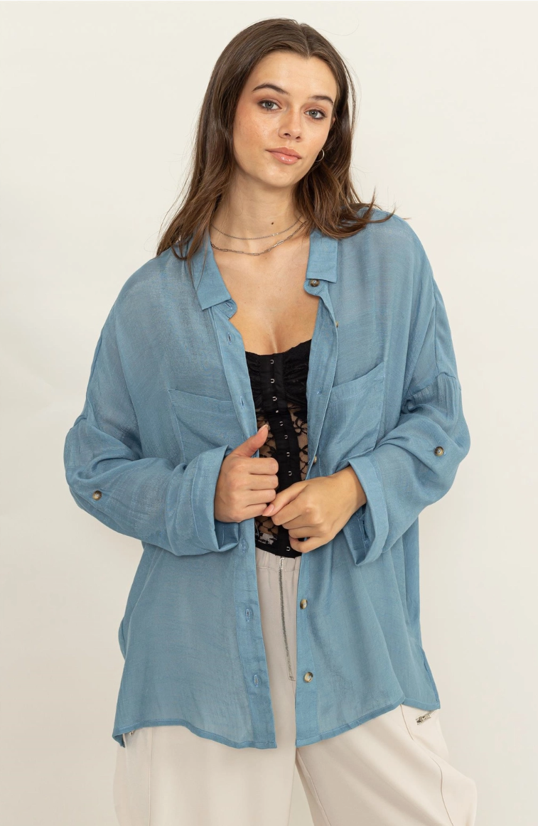Call Me Baby Long Sleeve Top - Blue