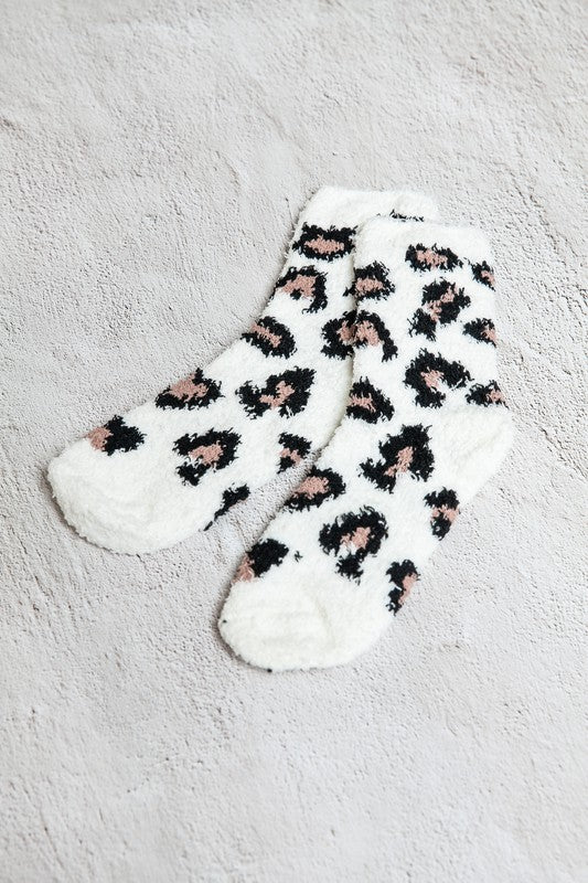 Leopard Print Fuzzy Socks