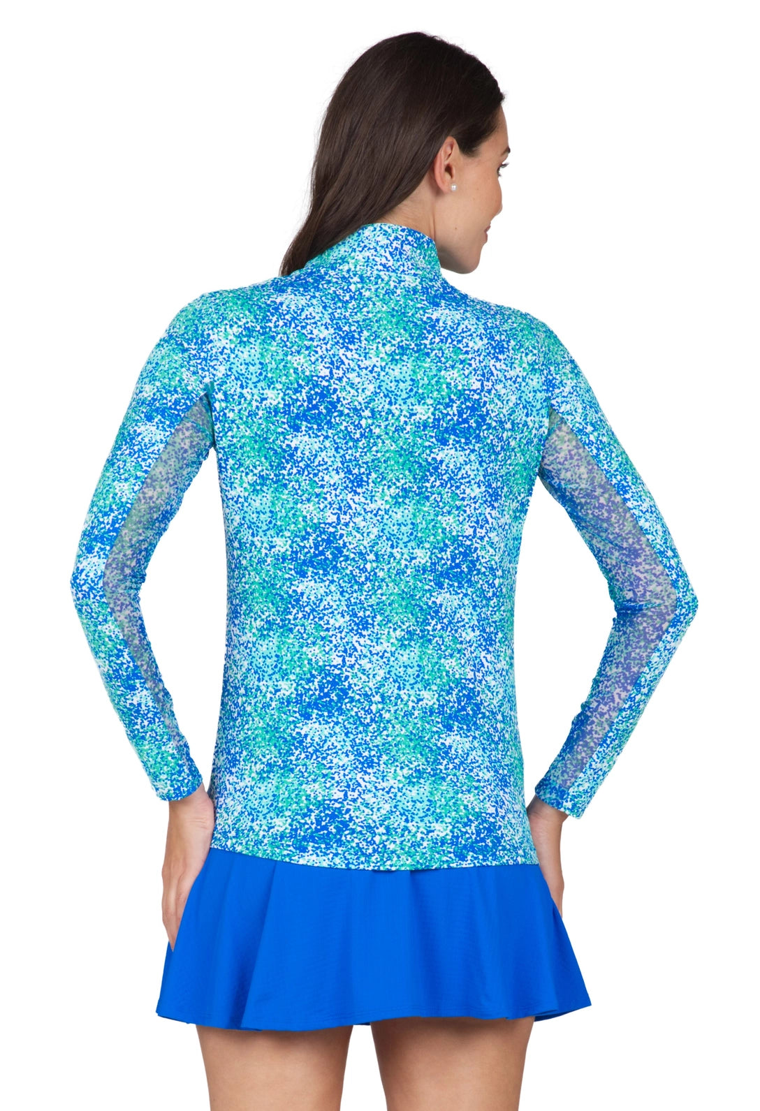 Spray Paint Print Long Sleeve Top - Blue/Green