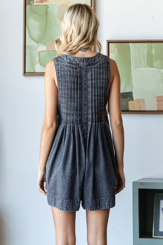 Country Cutesie Sleeveless Denim Romper - Grey