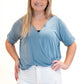Chasing You Draped Front Top - Dusty Blue