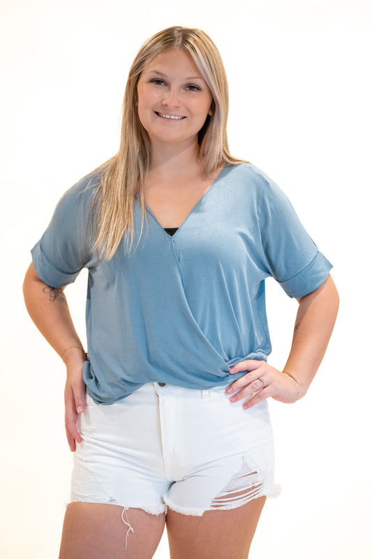 Chasing You Draped Front Top - Dusty Blue