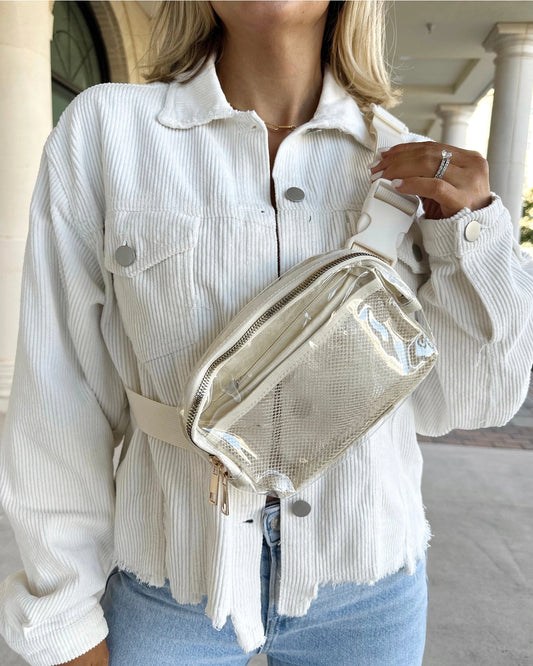 Cream Transparent Mesh-Lined Belt Bag
