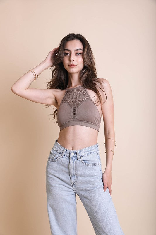 Double Take High Neck Bralette - Mocha