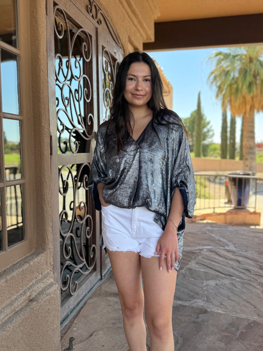 Heart on Fire Navy Metallic Top