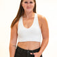 Natalie Ribbed V Neck Bralette - White