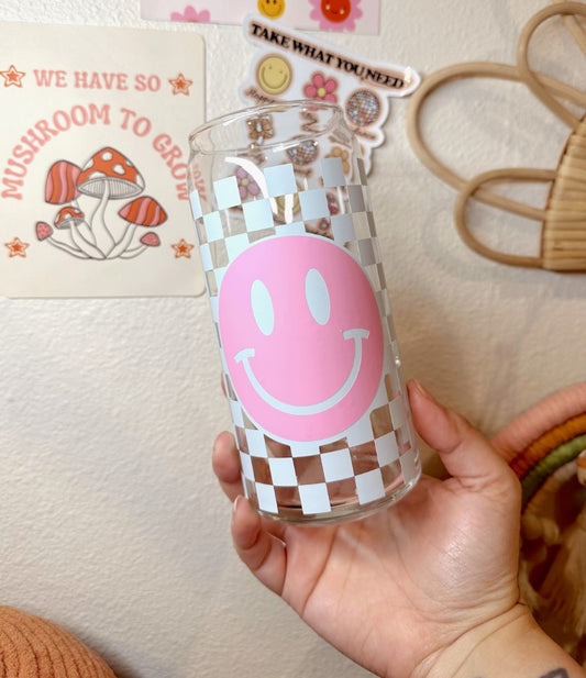 You Make Me Happy White/Pink Glass Cup