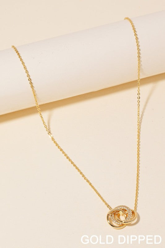 Gold Dipped Cz Pave Linked Hoop Pendant Necklace
