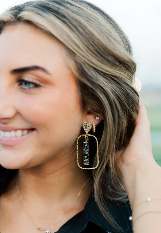 Black & Gold Flake Stick Hoop Earrings