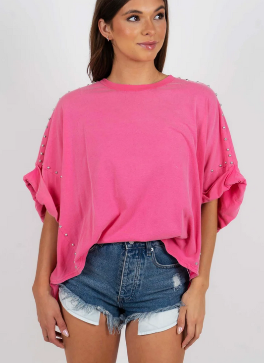 Gilded Intent Studded Boxy Tee - Hot Pink