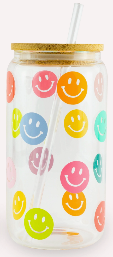 Rainbow Smiley Glass Cup