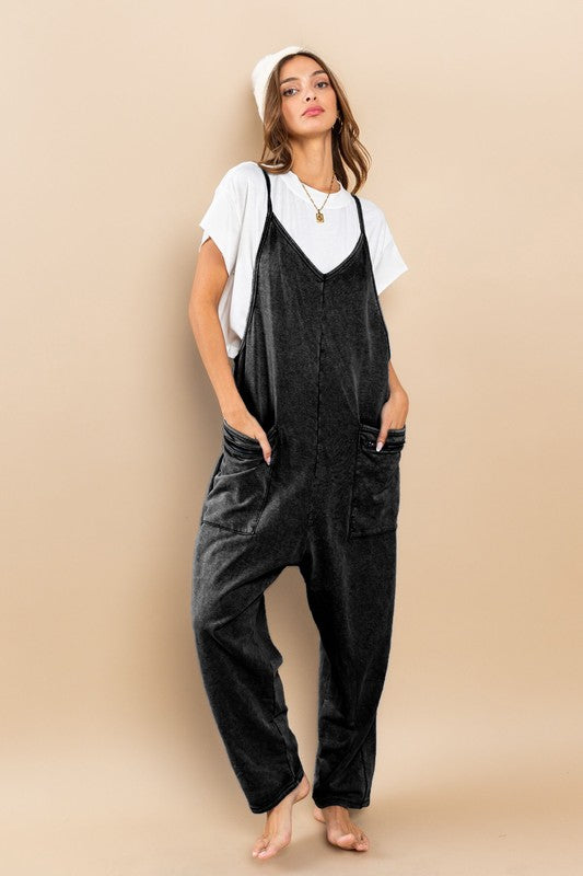 Terry Mineral Washed Jumpsuit - Black
