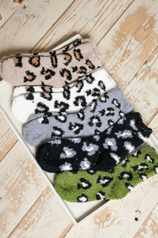 Leopard Print Fuzzy Socks