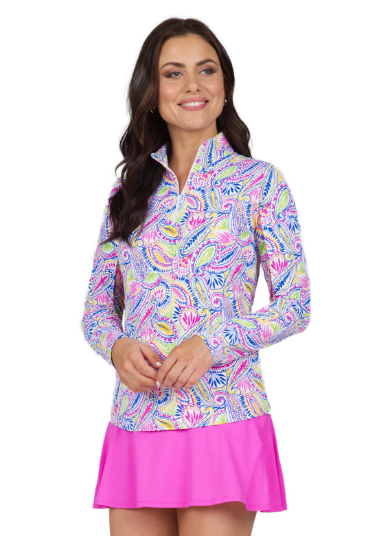 Massie Print Long Sleeve Top - Hot Pink/Yellow