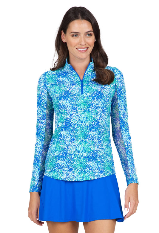 Spray Paint Print Long Sleeve Top - Blue/Green