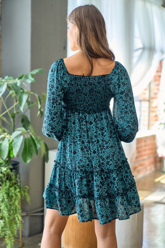 Over the Moon Teal Printed Dress