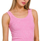 Washed Ribbed Cropped Tank Top - Candy Pink